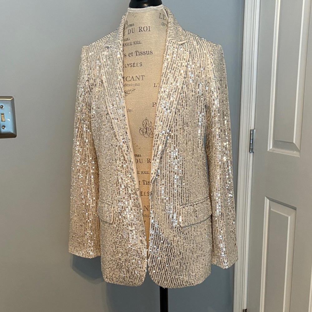 LOFT Sequin Embellished Blazer in Cream